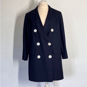 Vintage Valentino Miss V Double Breasted Blazer Navy Blue wool blend Big Button